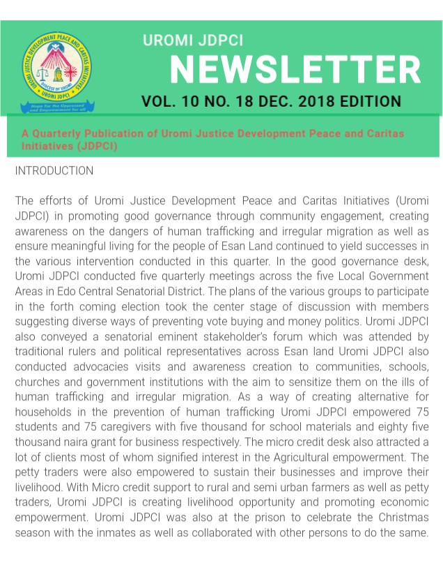 UROMI JDPCI NEWSLETTER VOL. 10 NO. 18 DECEMBER 2018 EDITION image