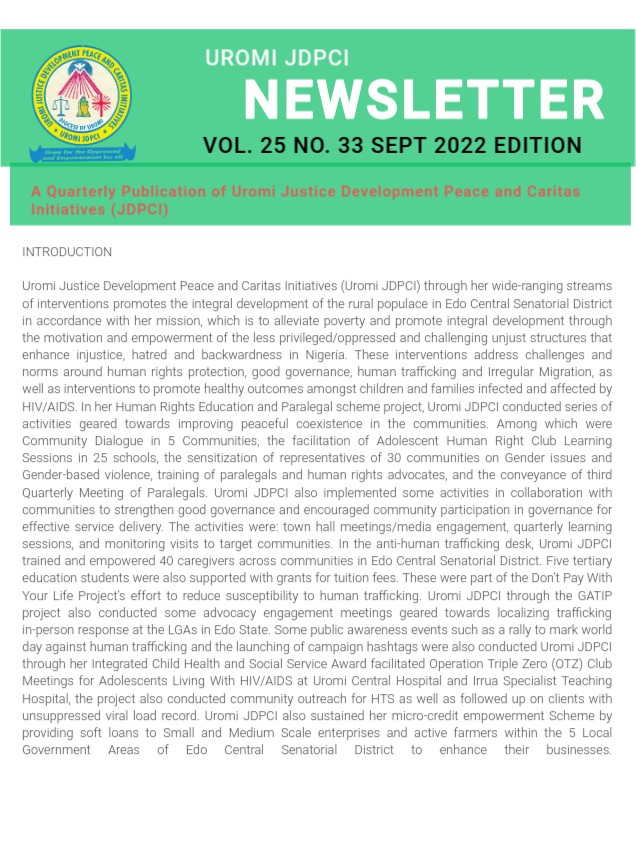 UROMI JDPCI NEWSLETTER VOL. 25 NO. 33 SEPT. 2022 EDITION image