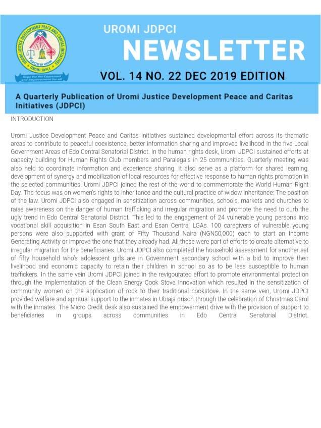 UROMI JDPCI NEWSLETTER VOL. 14 NO. 22 DECEMBER 2019 EDITION image