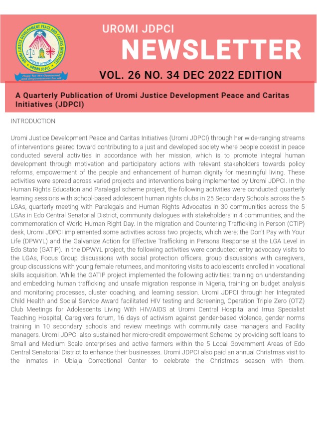 UROMI JDPCI NEWSLETTER VOL. 26 NO. 34 DECEMBER EDITION image