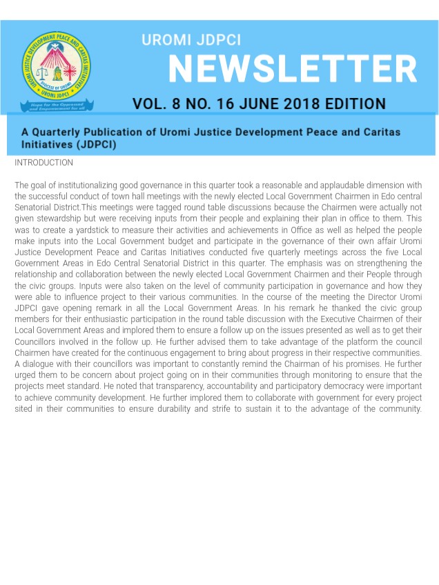 UROMI JDPCI NEWSLETTER VOL. 8 NO. 16 JUNE 2018 EDITION image