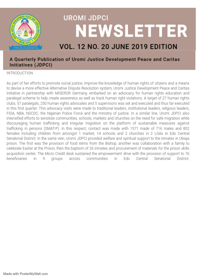 UROMI JDPCI NEWSLETTER VOL. 12 NO. 20 JUNE 2019 EDITION image